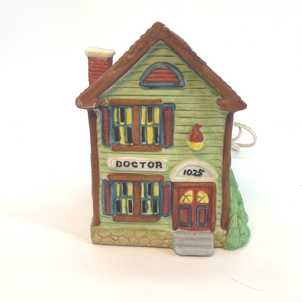 National Decorations Ceramic Doctor Office Christmas Village House Small Lighted